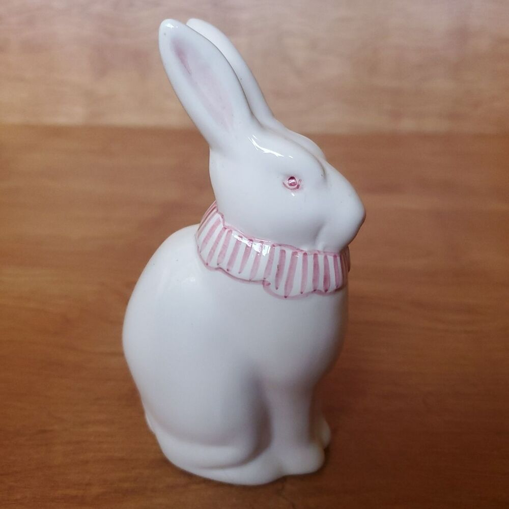 The Haldon Group Japan 5” Bunny Rabbit Figurine White Pink Striped Bow